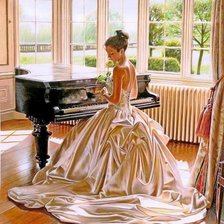 Схема вышивки «Девушка у рояля»