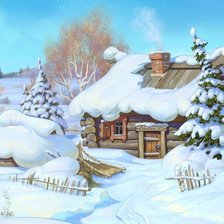 Оригинал схемы вышивки «деревенский пейзаж, зима» (№1169095)