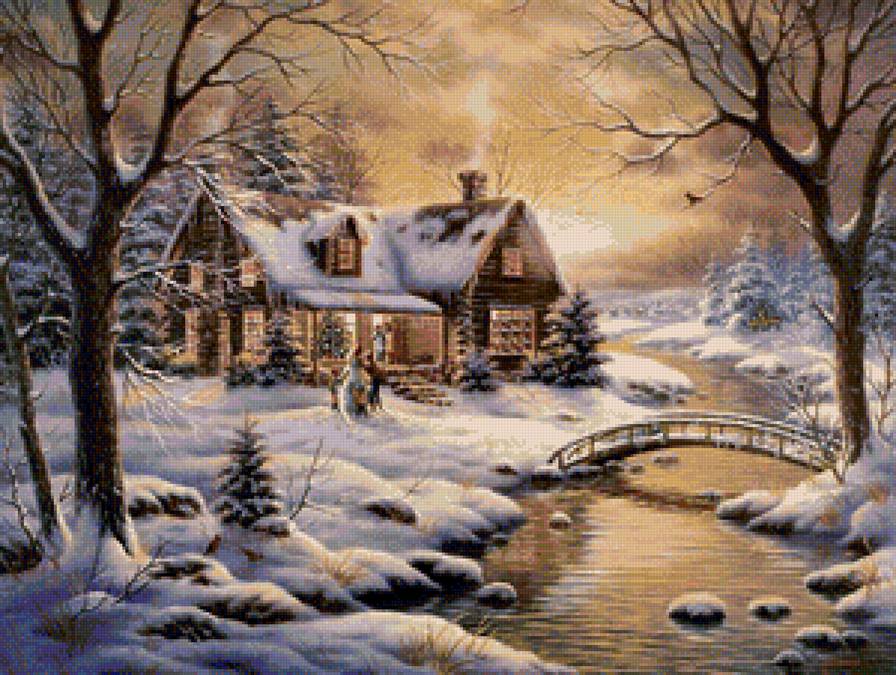 зима - деревня, ночь, пейзаж, зима - предпросмотр