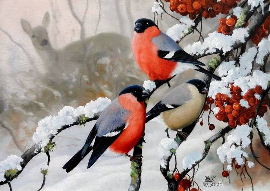 Снегири - птицы, зима - оригинал