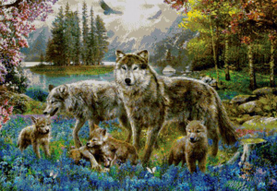 Семья волков - вышивание крестом, семья волков, волки - предпросмотр