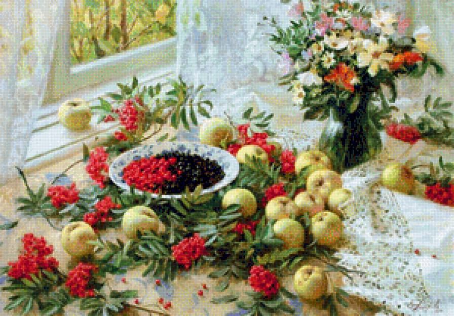 яблоки и рябина - яблоки, натюрморт, цветы - предпросмотр