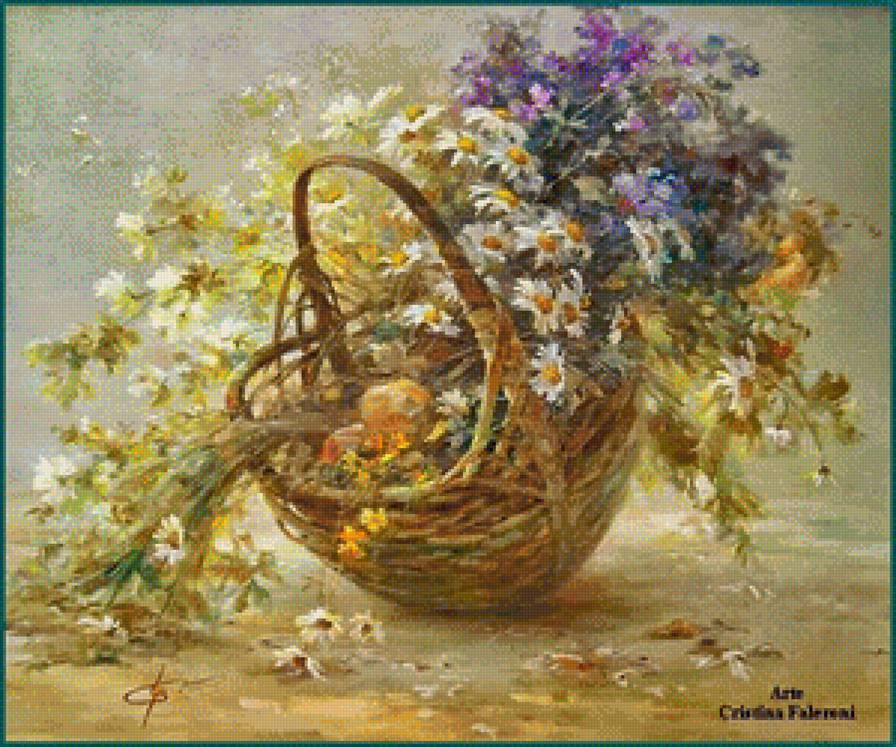 корзина с полевыми цветами - натюрморт, цветы - предпросмотр