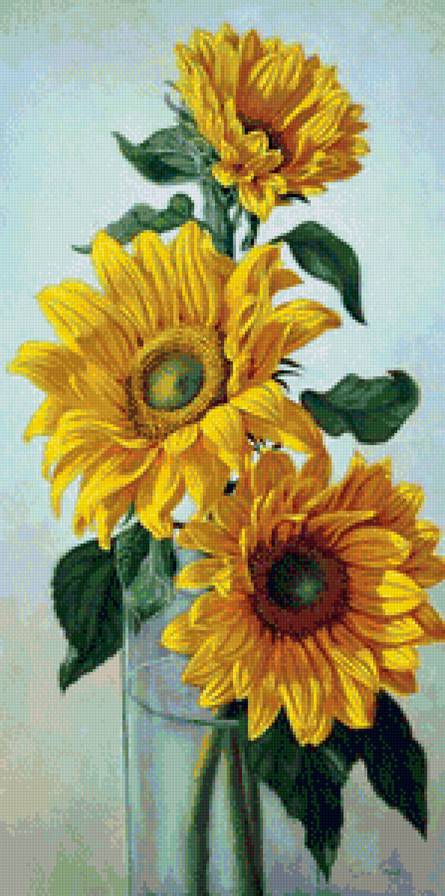 Солнечный букет - цветы в вазе, живопись, солнышки, подсолнухи, букет, цветы, лето - предпросмотр