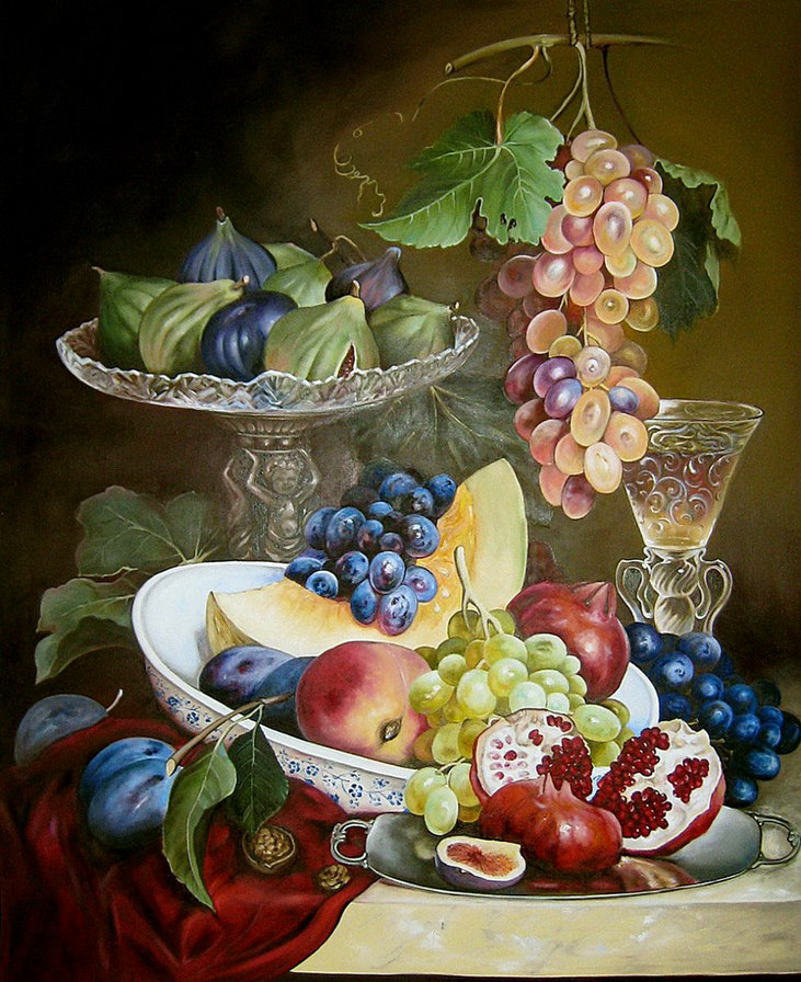 натюрморт с фруктами - картина, фрукты, натюрморт, виноград - оригинал