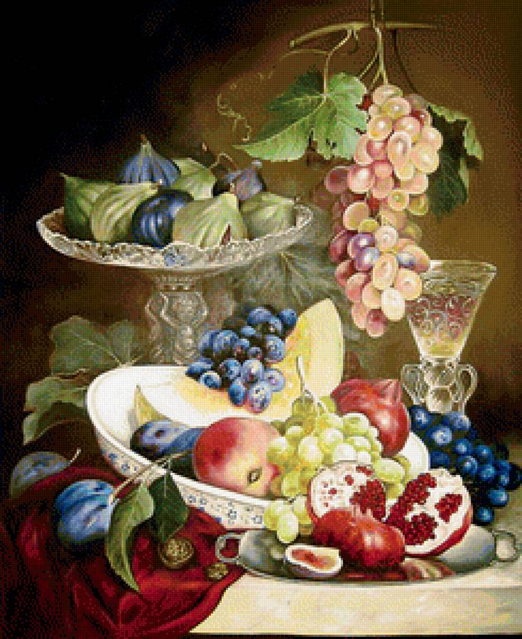 натюрморт с фруктами 2 - картина, натюрморт, фрукты, виноград - предпросмотр