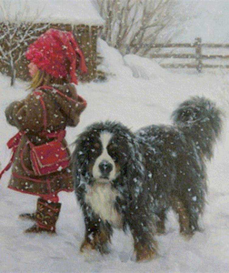 друзья - зима, природа, люди, картина, собаки - предпросмотр