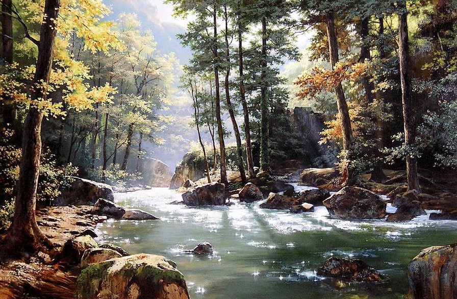 пейзаж - лес, река, пирода, осень, пейзаж - оригинал