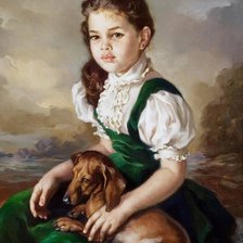 Оригинал схемы вышивки «портрет девочки с собакой» (№1180400)