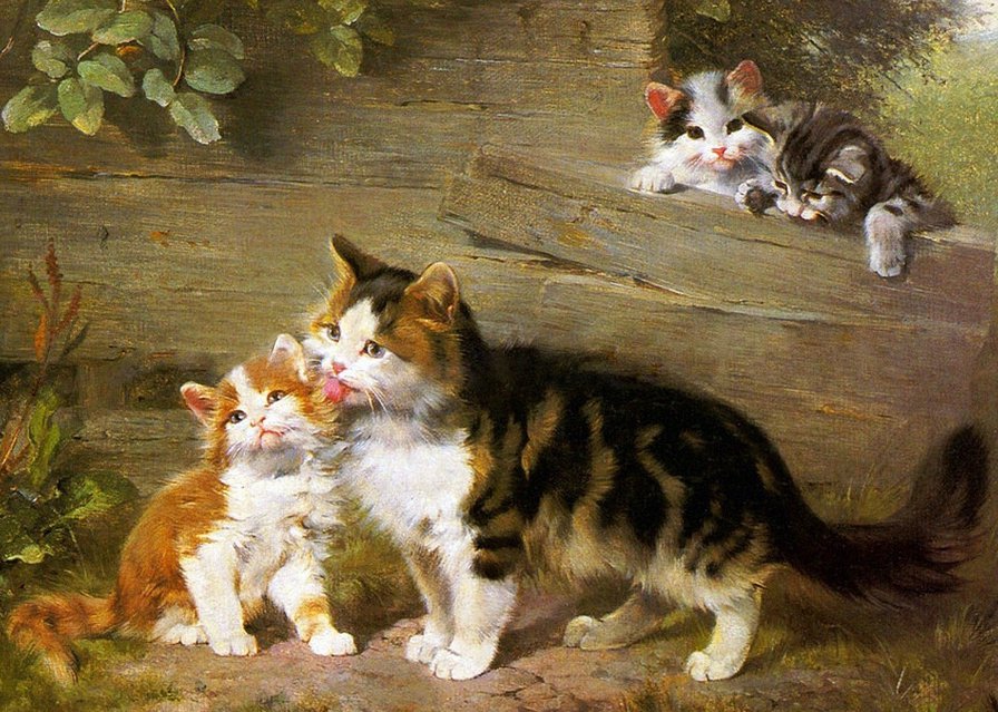 заботливая мама - кошки, картина - оригинал