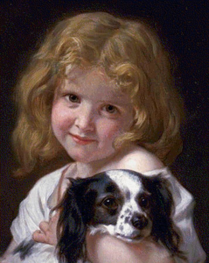 портрет девочки с собакой - люди, портрет, собаки, картина - предпросмотр
