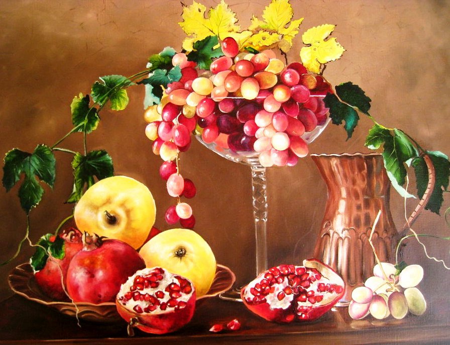 натюрморт с фруктами - натюрморт, фрукты, виноград - оригинал