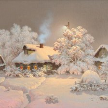 Оригинал схемы вышивки «Зима в деревне» (№1181779)