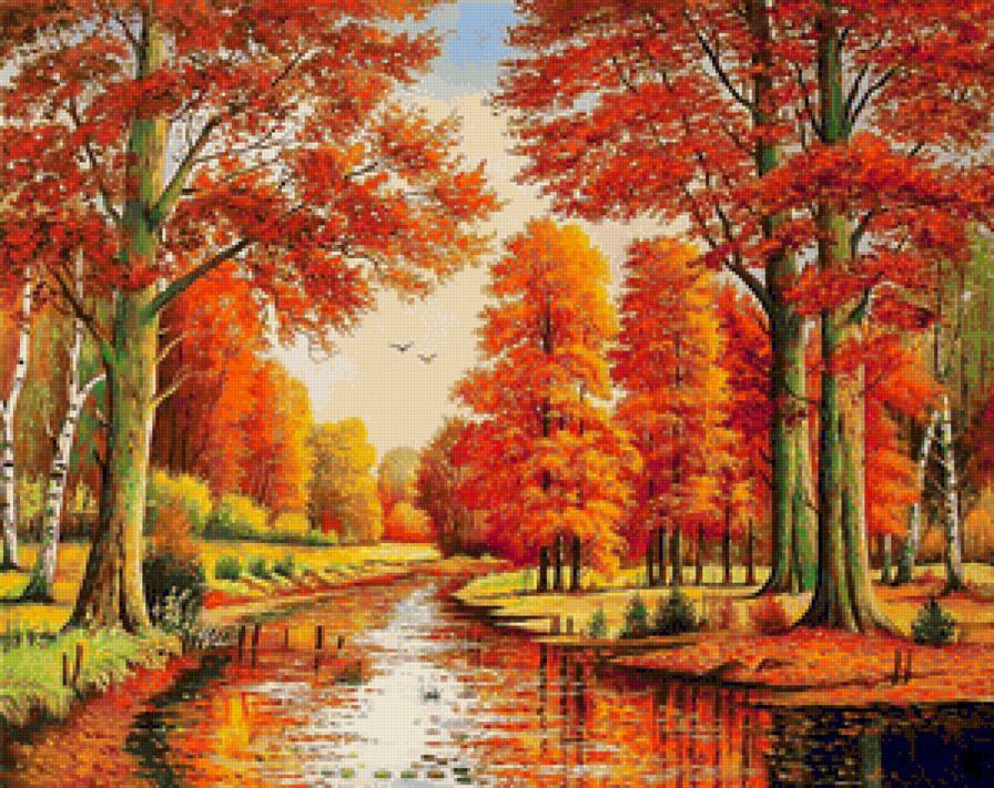 "В багрец и золото одетые леса..." - река, осень, пейзаж, лес - предпросмотр