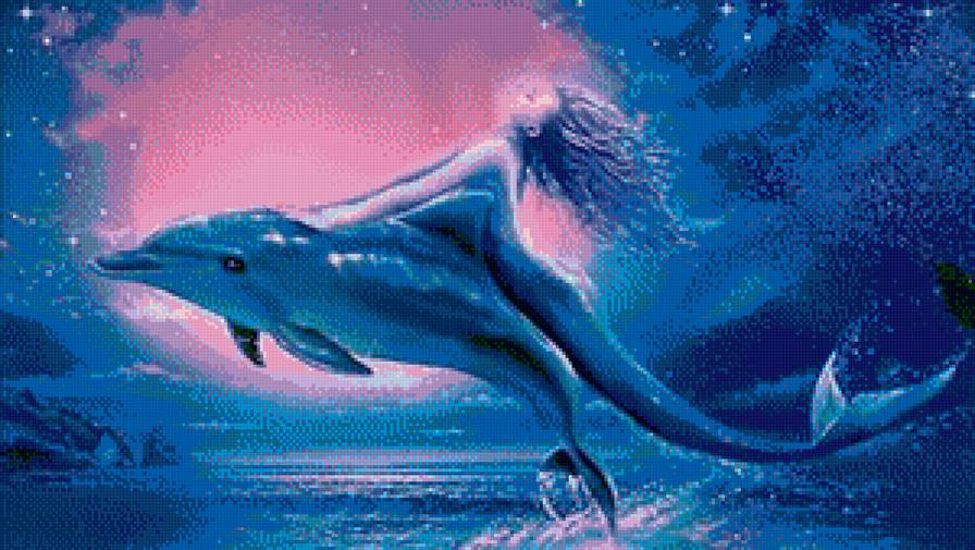 Дельфин и русалка - русалка, дельфин, море - предпросмотр