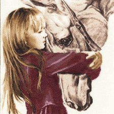 Оригинал схемы вышивки «лошадь и девочка» (№1195323)