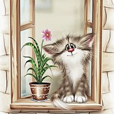 Оригинал схемы вышивки «кот на окне» (№1196431)