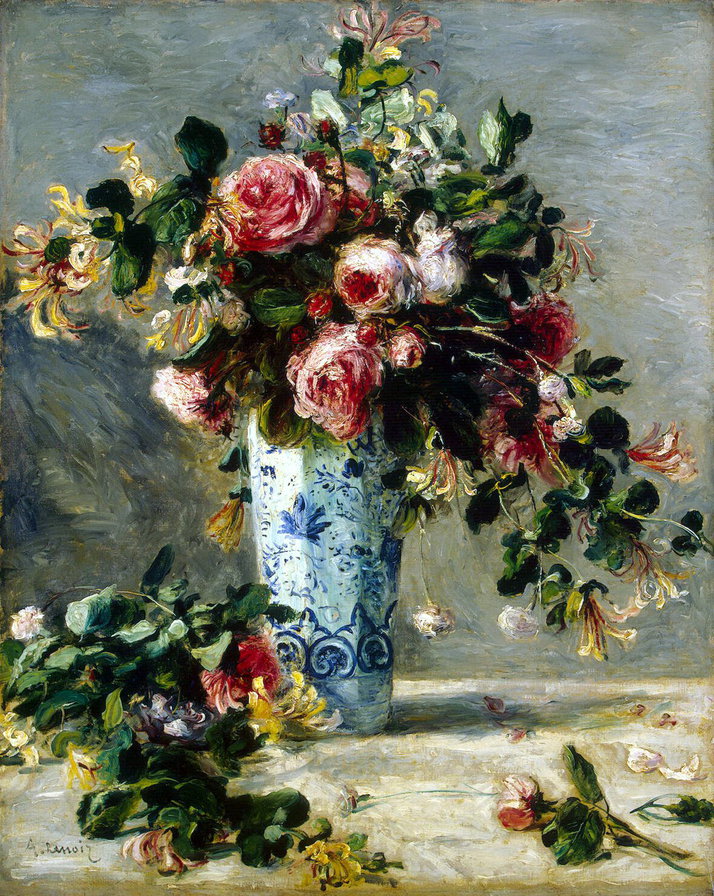 Ренуар Ваза с цветами - цветы, картины, розы - оригинал