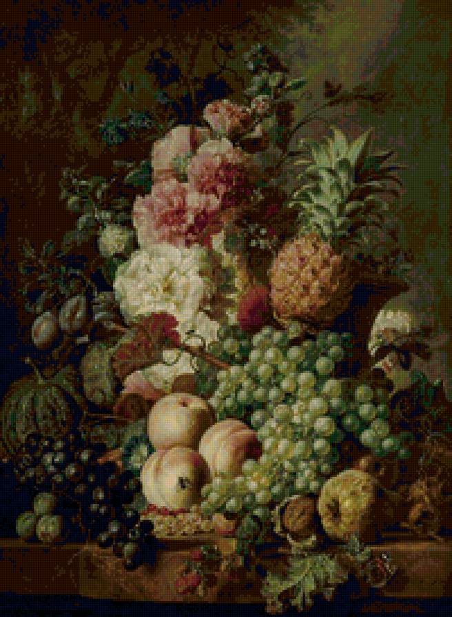 натюрморт - фрукты, цветы - предпросмотр