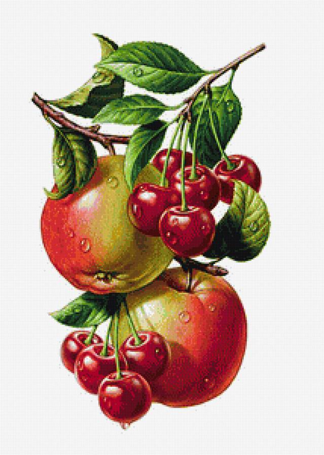 Фруктовое панно - ягоды, натюрморт, панно, вишня, для кухни, панель, фрукты, яблоки - предпросмотр