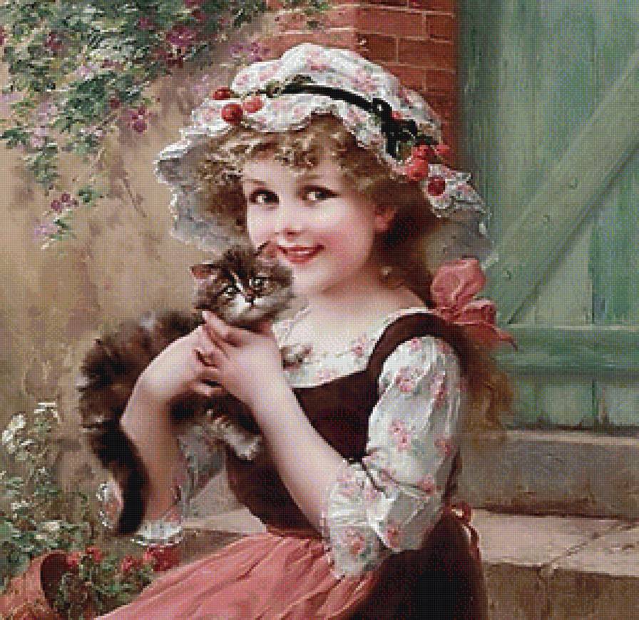 Девочка с котенком - предпросмотр
