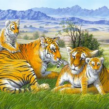 Оригинал схемы вышивки «семейство тигров» (№1201609)