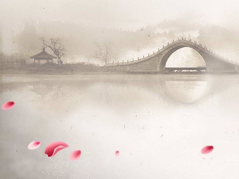 сакура над рекой1 - мост, сакура, триптих, река - оригинал
