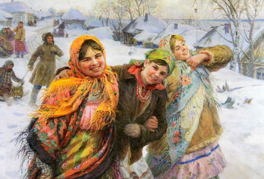 Русские красавицы - зима, картина, люди - оригинал