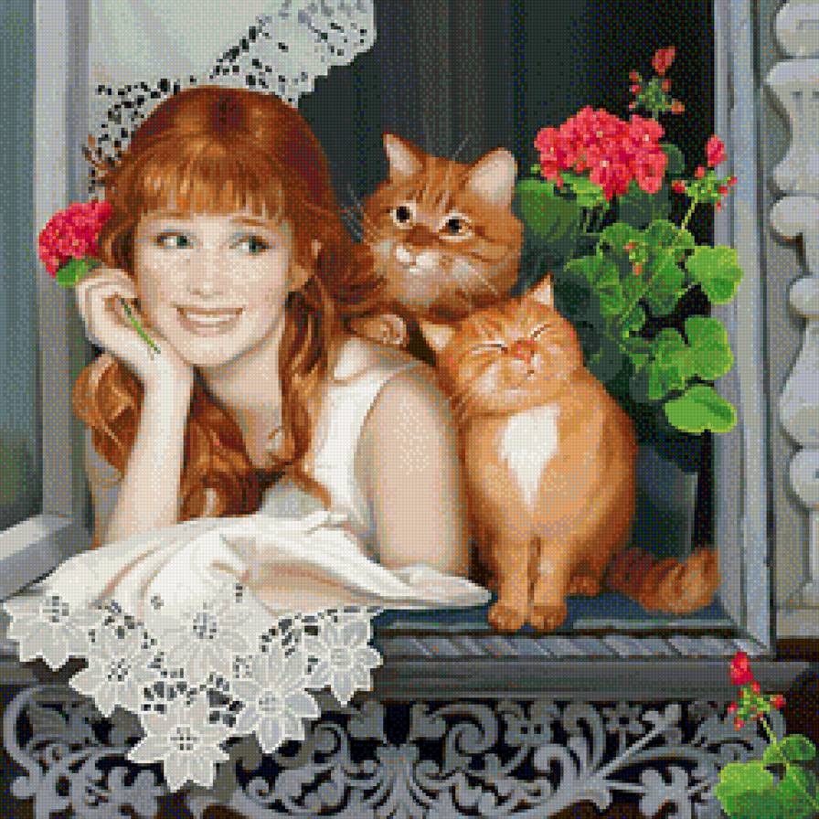 Рыжие - рыжие коты, девушка, портрет - предпросмотр
