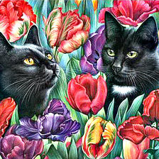 Оригинал схемы вышивки «котики в тюльпанах» (№1214239)