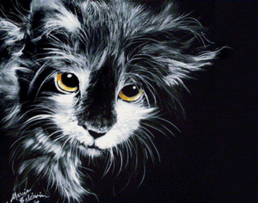 черный кот - панно, кошка, кот, картины, подушка, домашние животные, живопись - предпросмотр