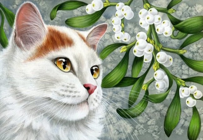 Серия "Фауна" - кошка, домашние питомцы, кот, омела - оригинал