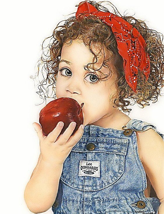 Девочка с яблоком - ребенок, яблоко, дети, девочка - оригинал
