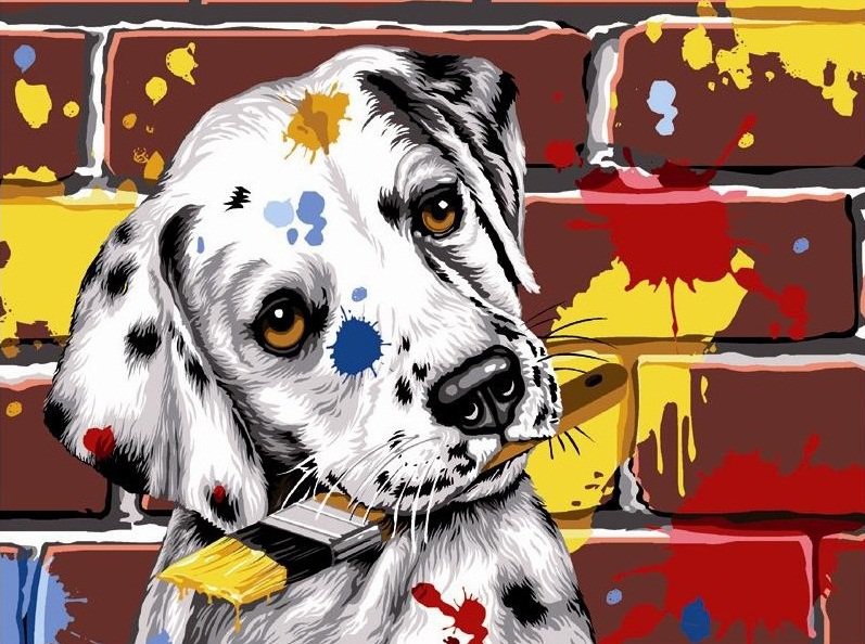 художник - цвета, собака, кисти, щенок, краски - оригинал