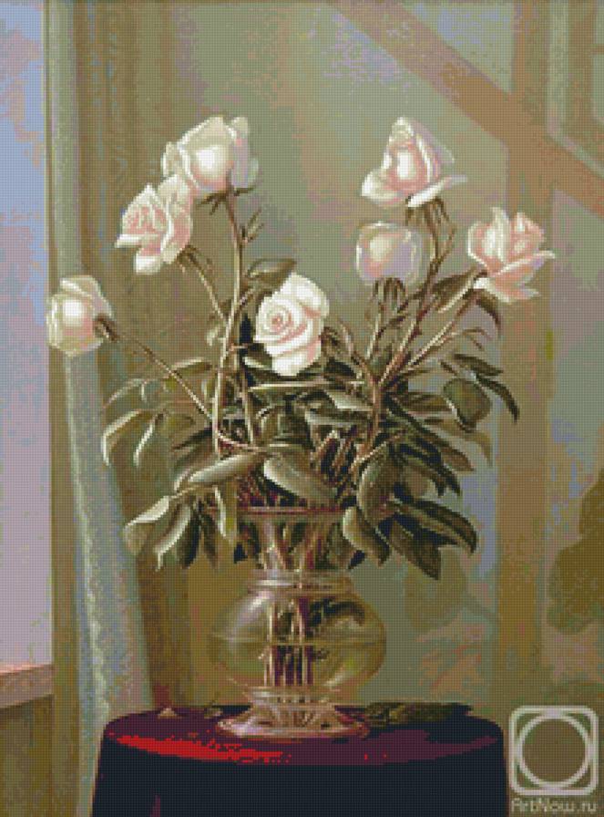Розы в вазе - натюрморт, розы, цветы - предпросмотр