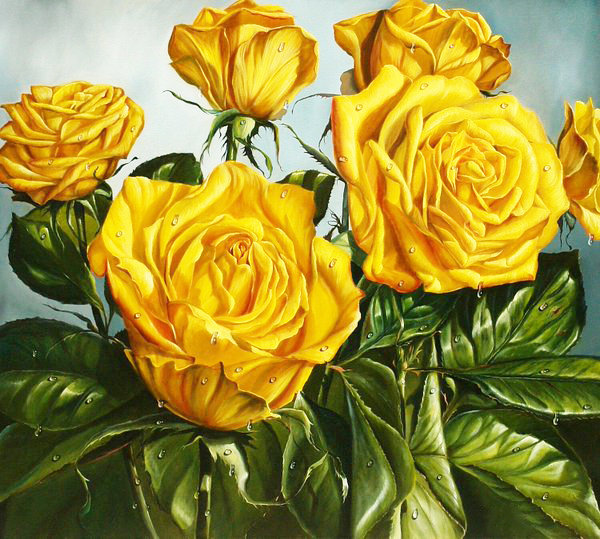 Желтые розы - желтые цветы, панно, букет, цветы, живопись, желтые розы, панель, розы - оригинал