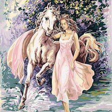 Оригинал схемы вышивки «девушка с лошадью» (№1221580)