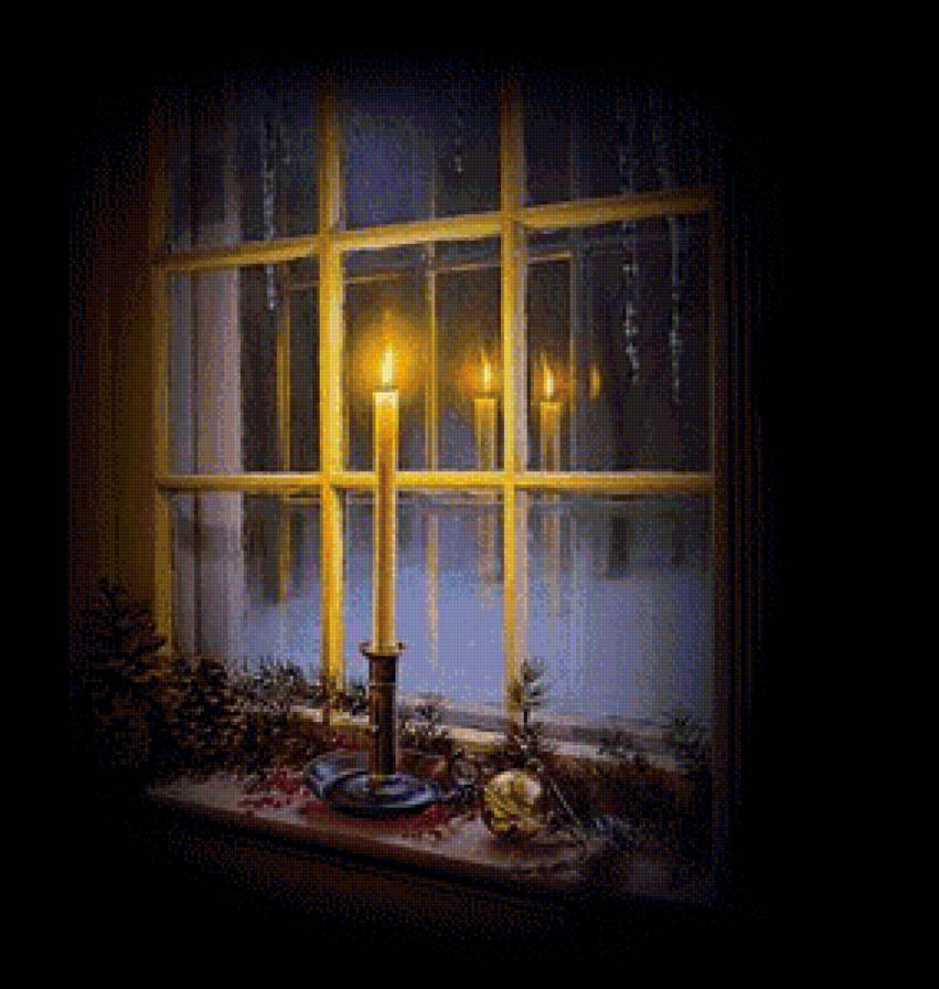 Свеча у зимнего окна - предпросмотр