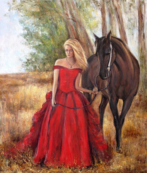 Девушка с лошадью - люди, картина, лошади - оригинал