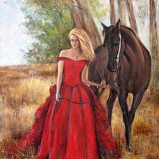Оригинал схемы вышивки «Девушка с лошадью» (№1222560)