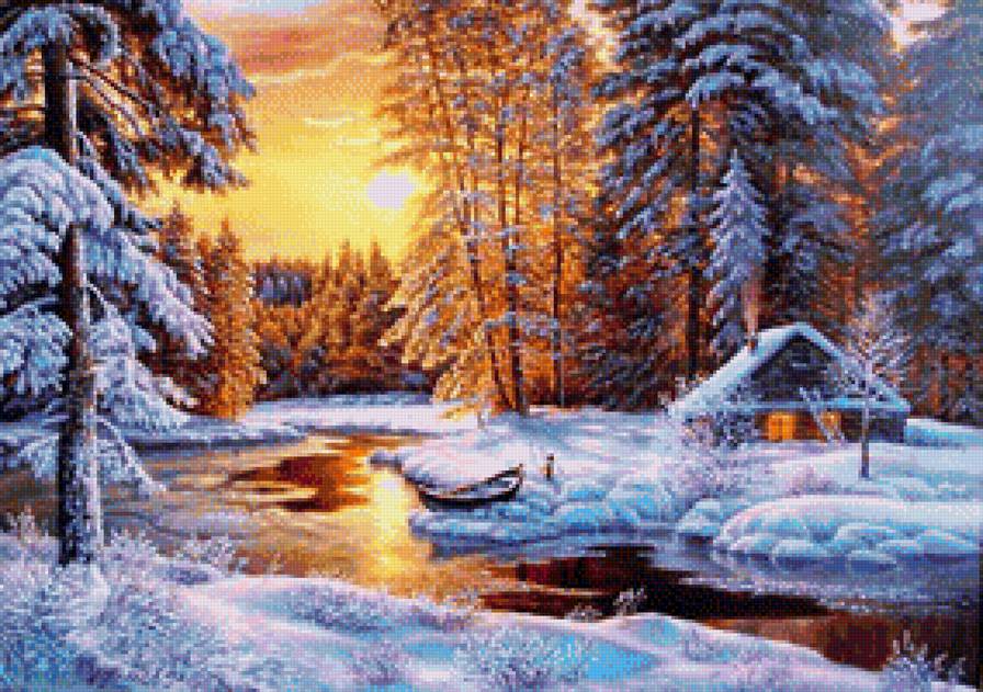 зимний вечер - река, пейзаж, лес, зима, русская природа - предпросмотр