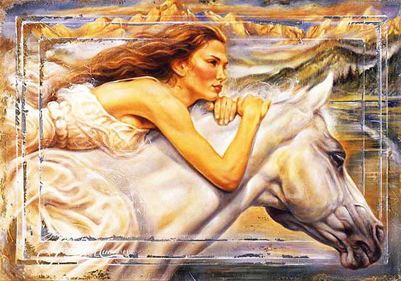девушка на лошади - лошади, люди, картина - оригинал