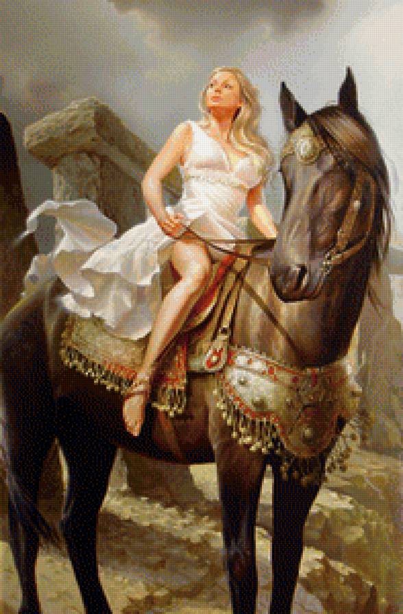 девушка на лошади - картина, люди, лошади - предпросмотр