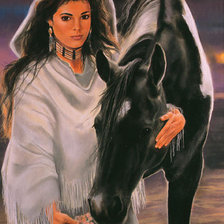 Оригинал схемы вышивки «девушка с лошадью» (№1225282)