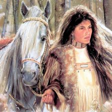 Оригинал схемы вышивки «девушка с лошадью» (№1225300)