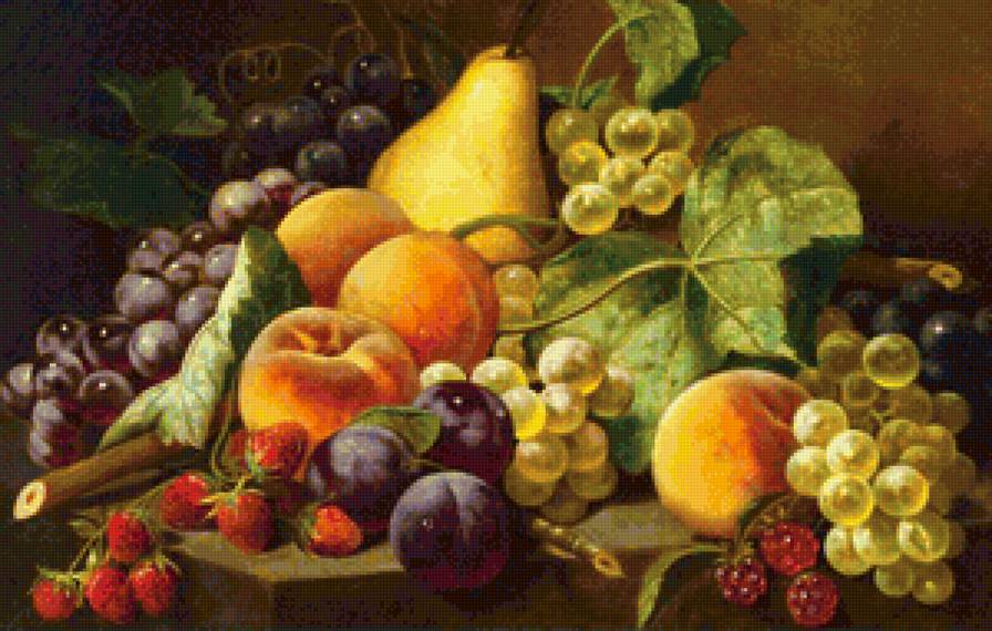 Сочные фрукты и ягоды - натюрморт, персики, ягоды, фрукты, виноград, для кухни, сливы, груши - предпросмотр