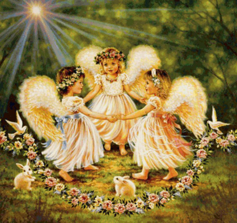 Ангелы в хороводе - цветы, ангелочки, ангелы, дети - предпросмотр