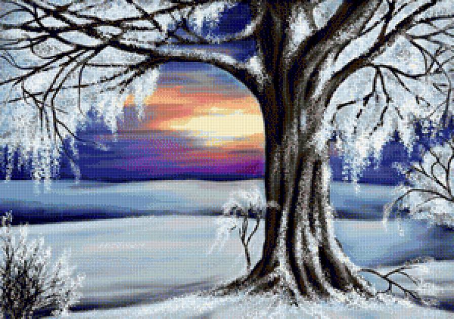 Зимний вечер - природа, зима, снег, пейзаж - предпросмотр