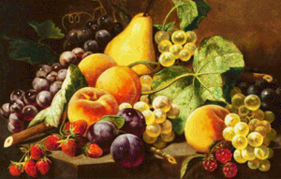 Сочные фрукты и ягоды - клубника, персики, виноград, груши, фрукты, для кухни, ягоды, натюрморт - предпросмотр