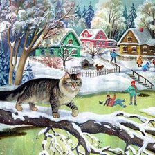 Оригинал схемы вышивки «Кот и зимние забавы» (№1229172)